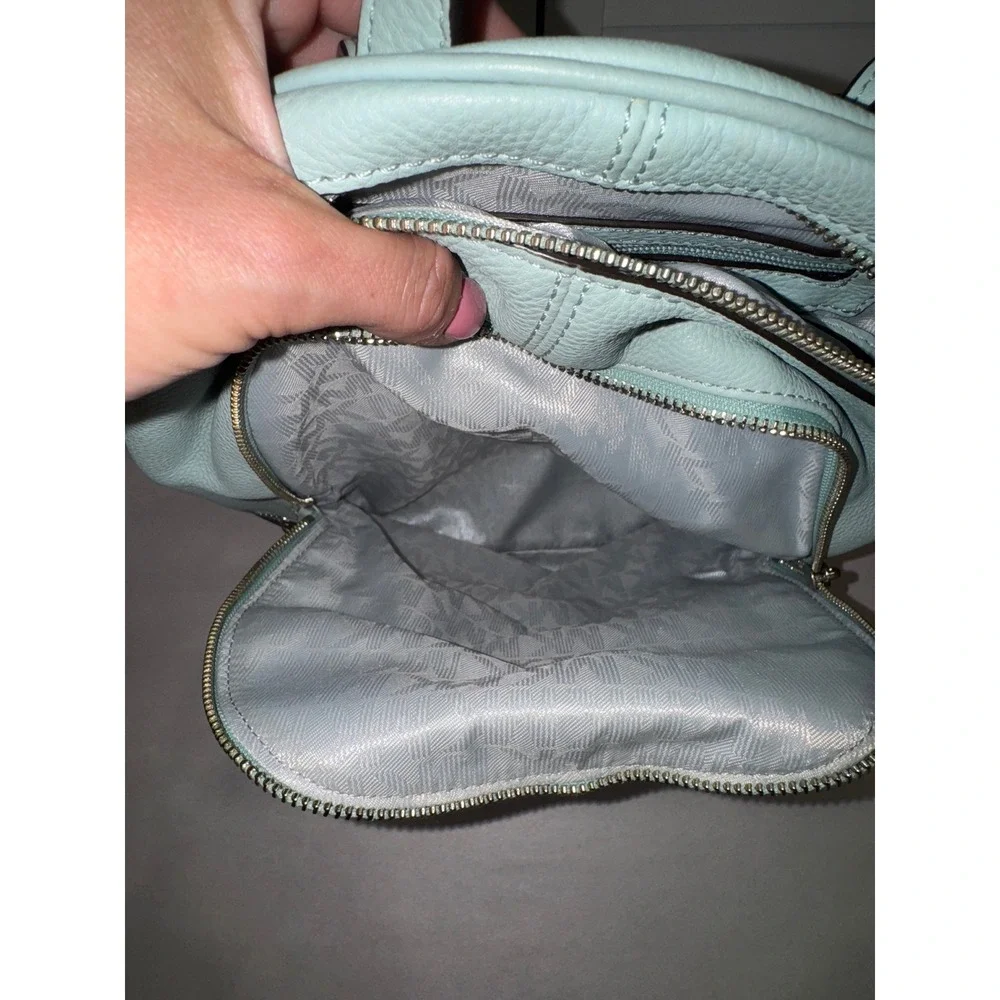 Michael Kors Rhea Zip Backpack Women Blue Pebbled Leather Colorblock Medium - Picture 7 of 10